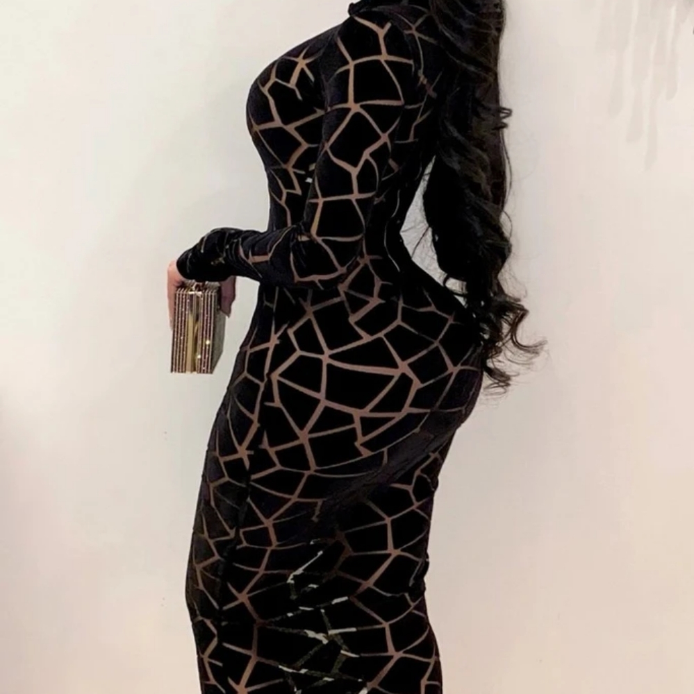 Sexy black mesh printed dress - Picture 2 of 5